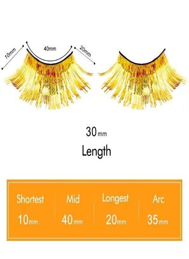 Dorisue Gold Glitter Halloween Lashes - Colorful Feather False Eyelashes for Concert & Stage Performances,Bring Dramatic Lashes,Reusable 1 Pair Sparkle False Lash for Music Tours, Festival Looks - Image 2